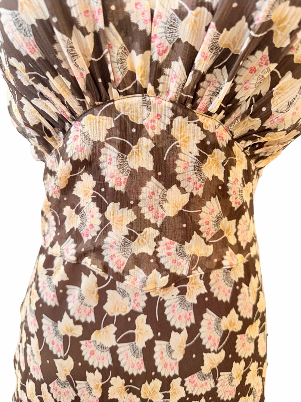 DVF Diane Von Furstenberg 100% Silk Fan Pattern V-Neck Floral Midi Dress Sz 10 - Picture 5 of 13